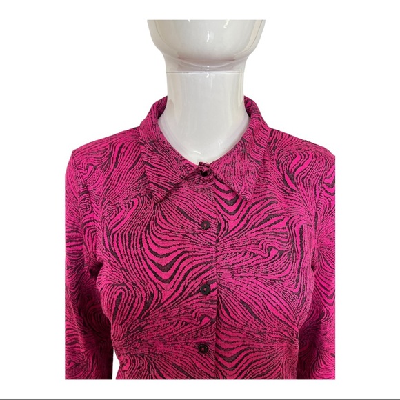 Zara Shirt Size M pink Animal Print Long Sleeve shirt Collar Knitted Blouse New - Picture 9 of 14